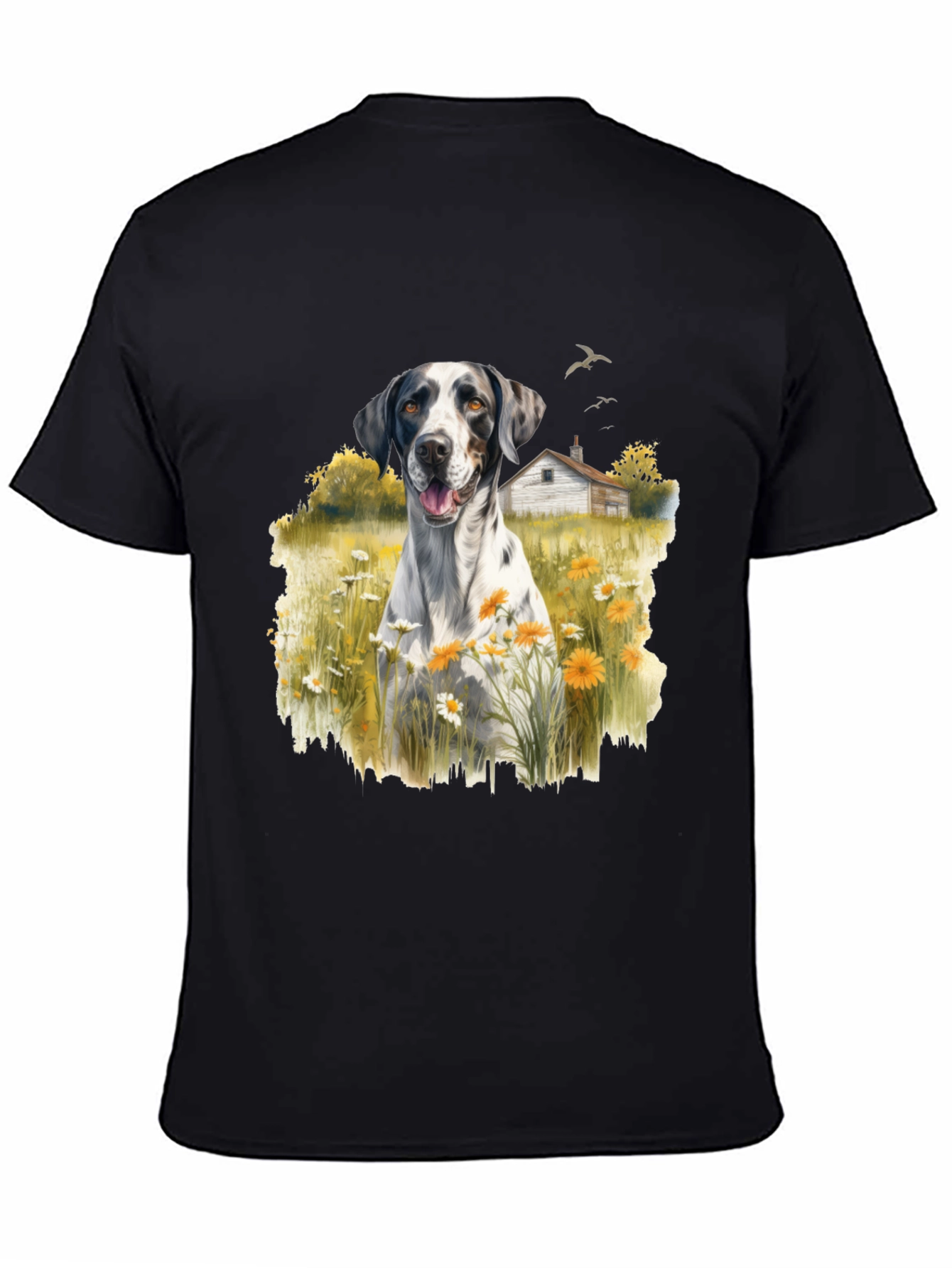 Dog in Daisy Field Graphic Tee
