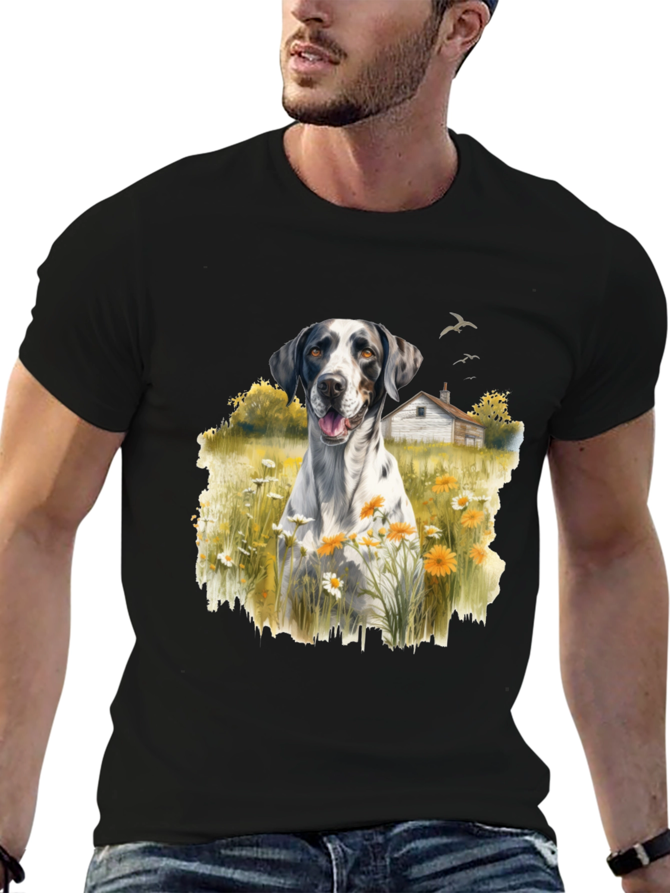 Dog in Daisy Field Graphic Tee