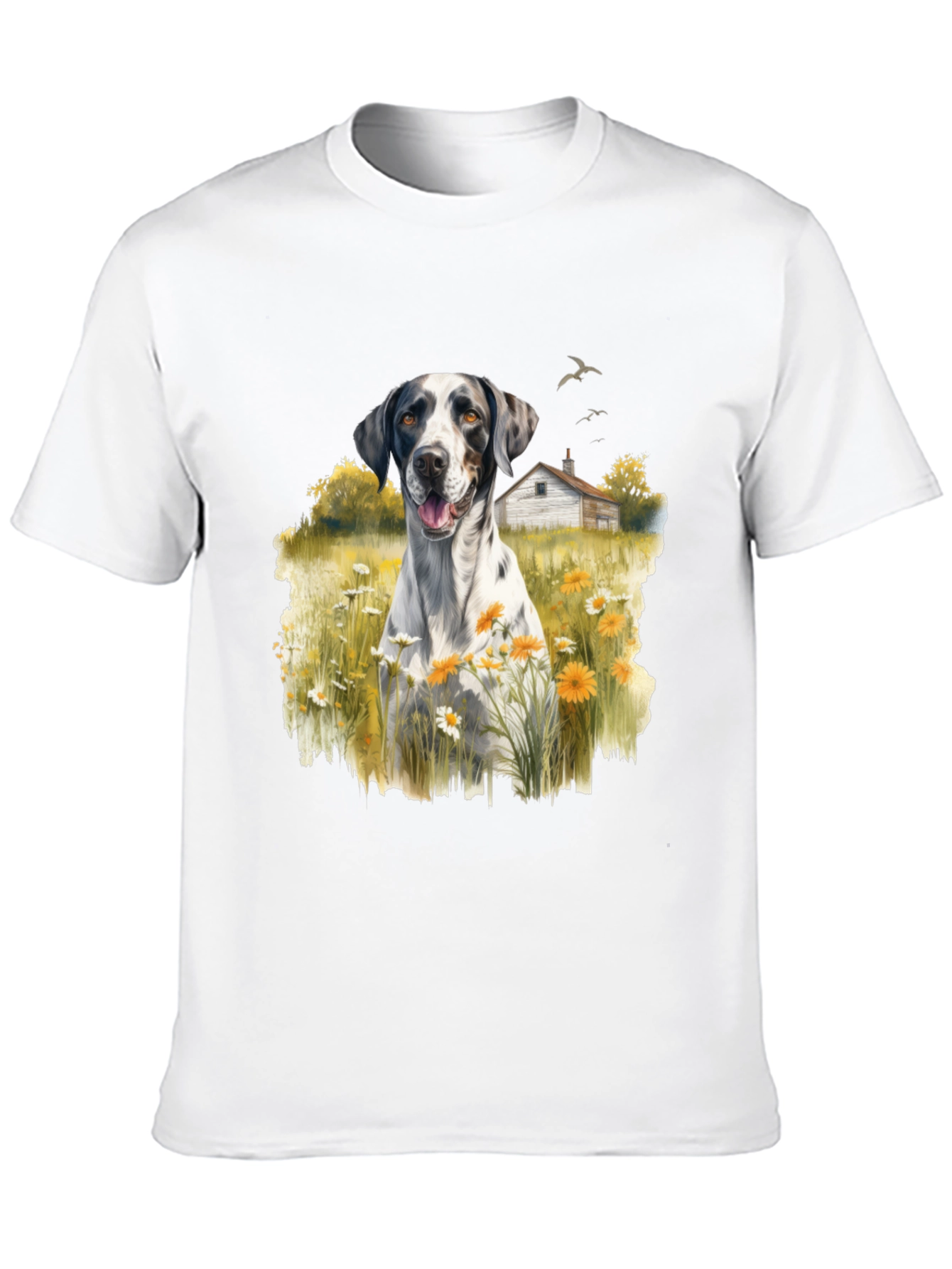 Dog in Daisy Field Graphic Tee