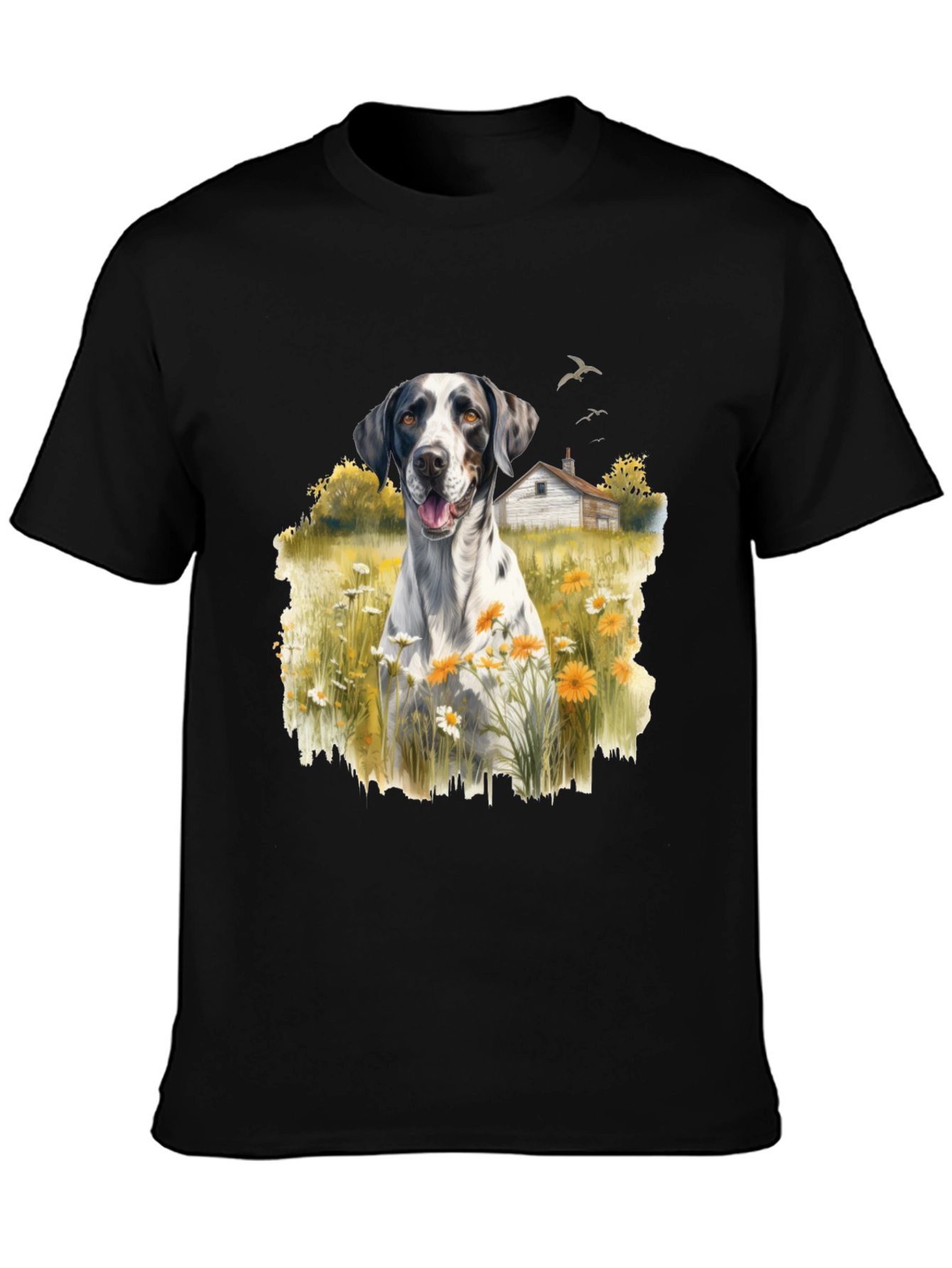 Dog in Daisy Field Graphic Tee