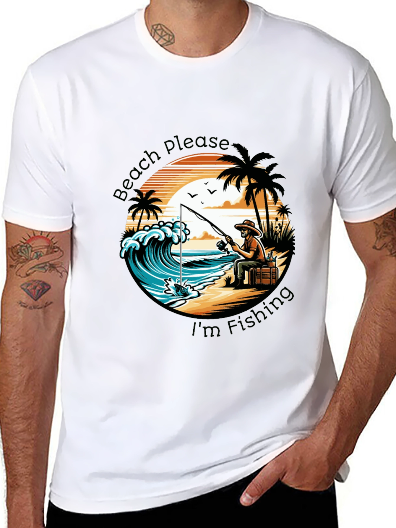 Beach Please Im Fishing Black T-Shirt