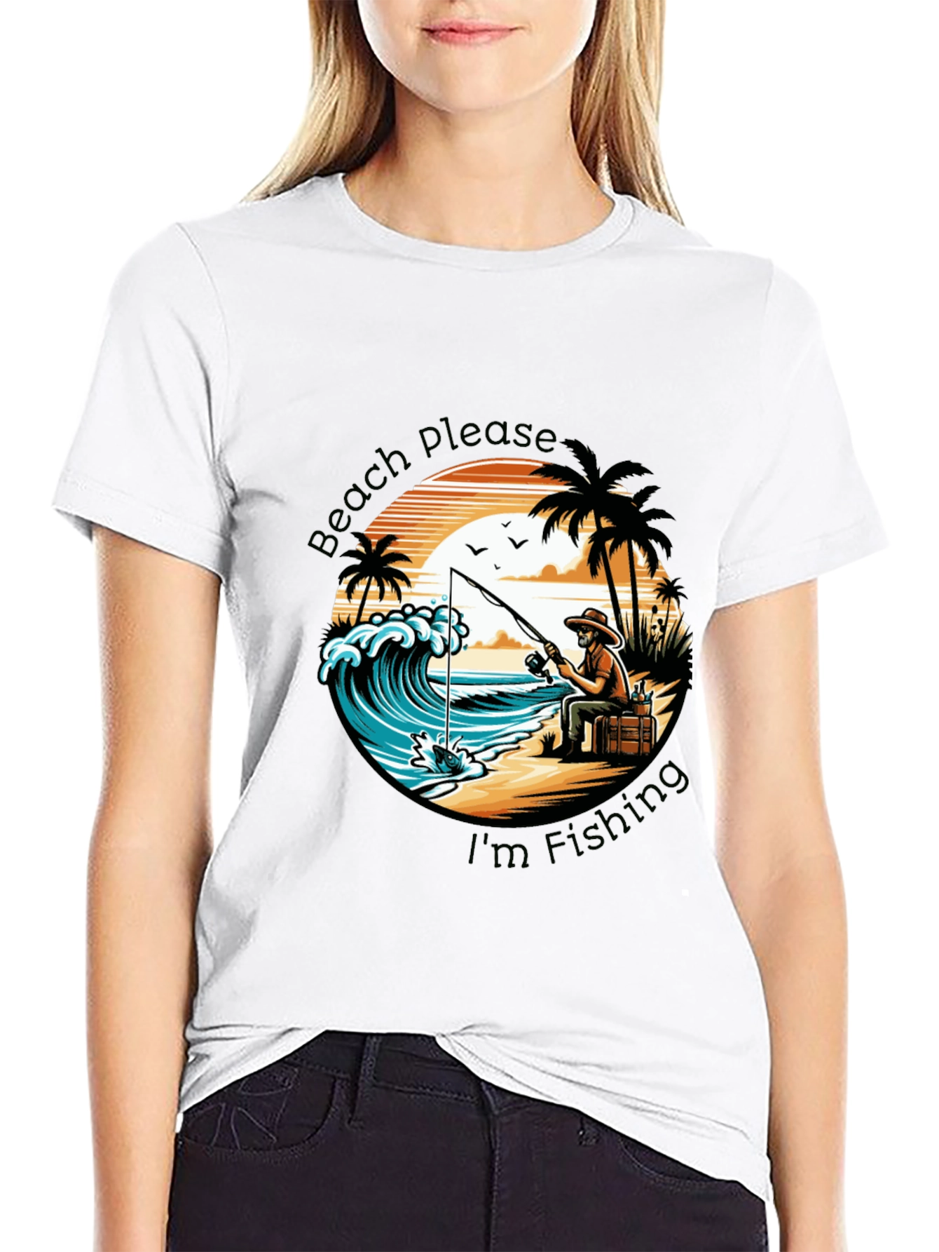 Beach Please Im Fishing Black T-Shirt