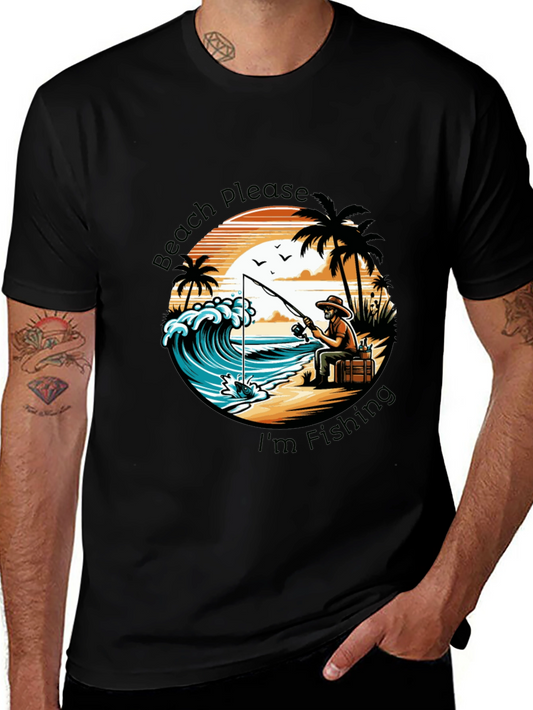 Beach Please Im Fishing Black T-Shirt