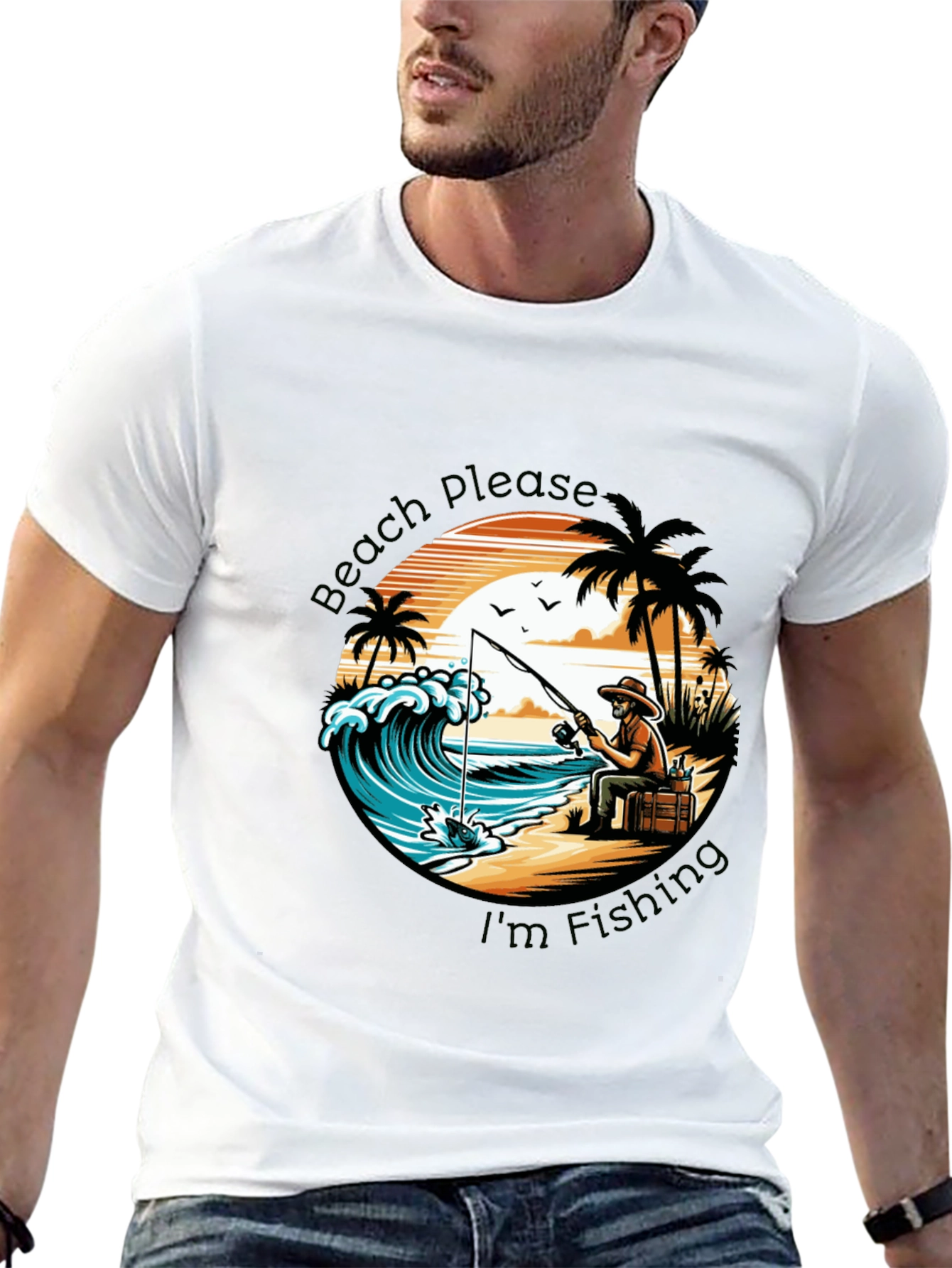 Beach Please Im Fishing Black T-Shirt