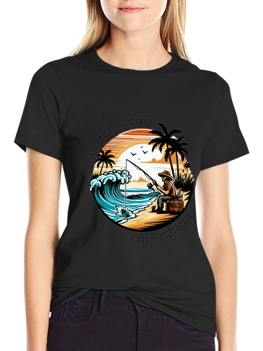 Beach Please Im Fishing Black T-Shirt