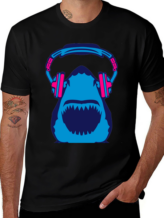 Shark with Headphones Graphic Tee - Black