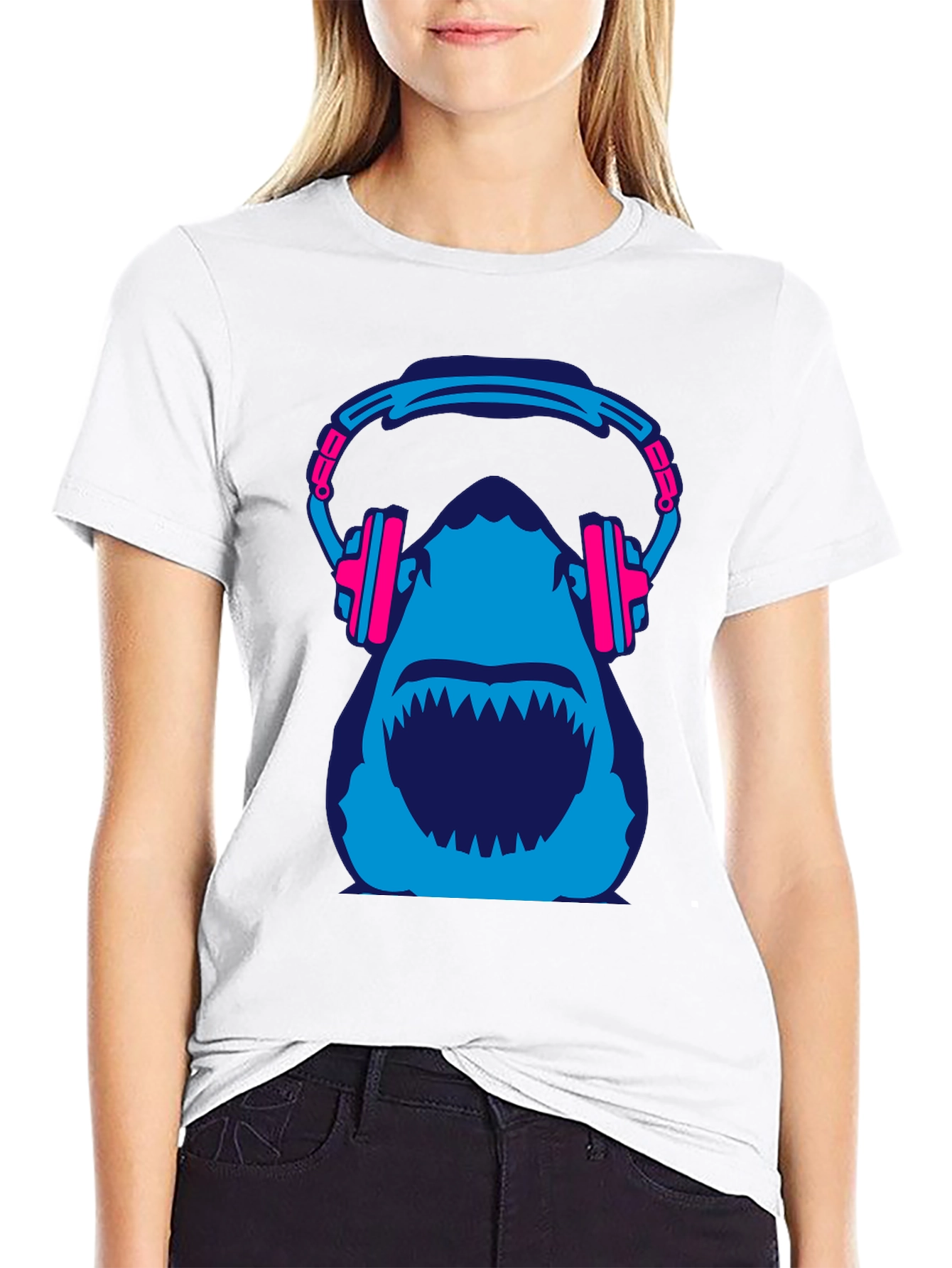 Shark with Headphones Graphic Tee - Black