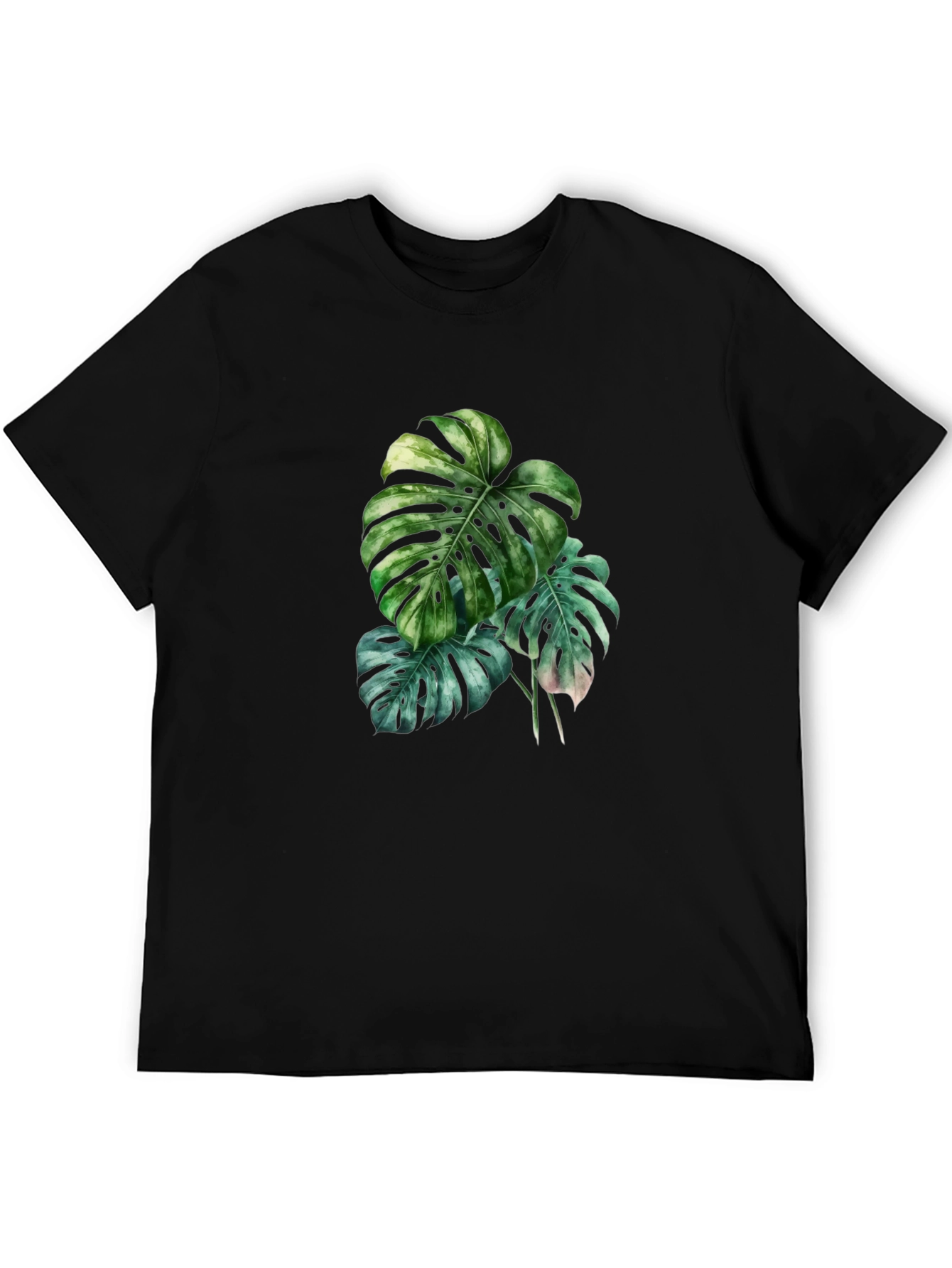 Botanical Monstera Leaf Graphic Black T-Shirt