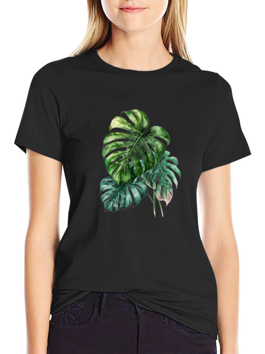 Botanical Monstera Leaf Graphic Black T-Shirt