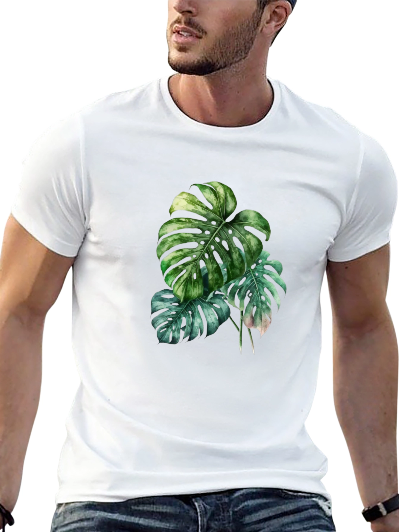 Botanical Monstera Leaf Graphic Black T-Shirt