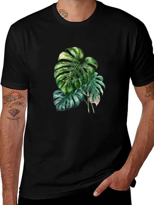 Botanical Monstera Leaf Graphic Black T-Shirt