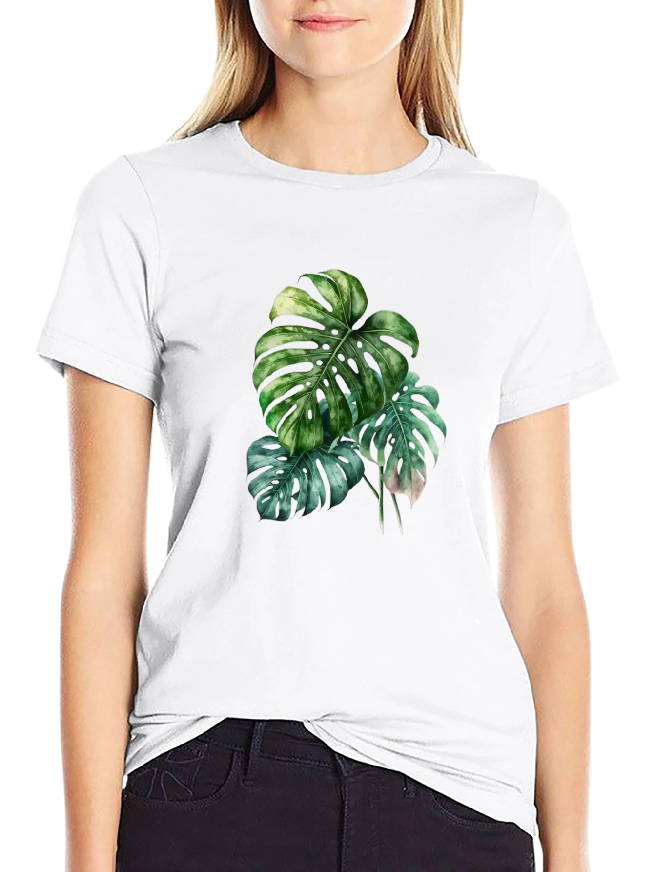 Botanical Monstera Leaf Graphic Black T-Shirt