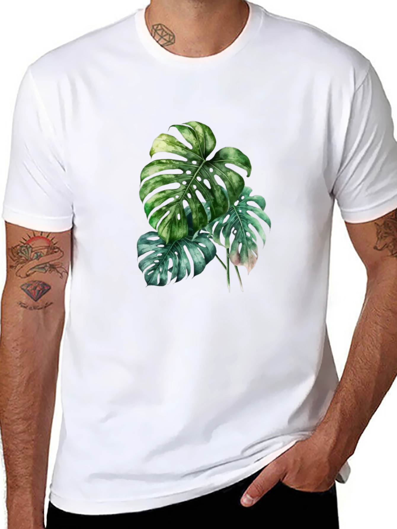 Botanical Monstera Leaf Graphic Black T-Shirt
