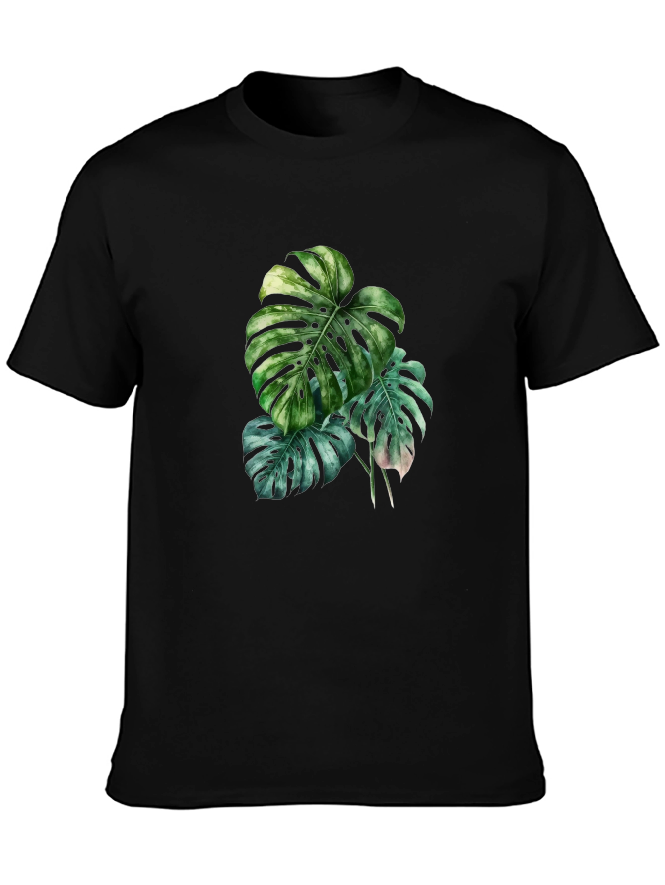 Botanical Monstera Leaf Graphic Black T-Shirt