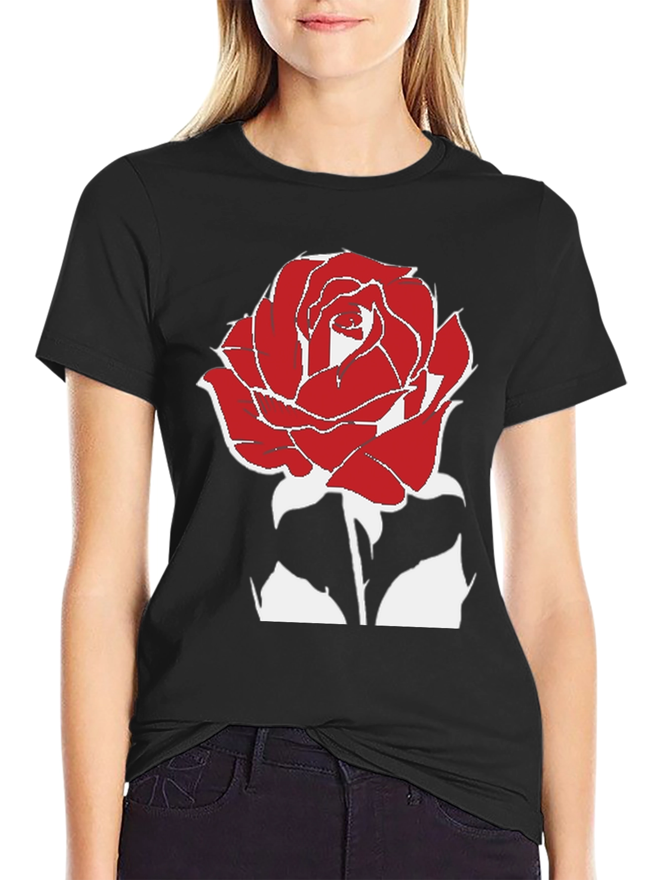 Red Rose Graphic Tee - Stylish Black T-Shirt