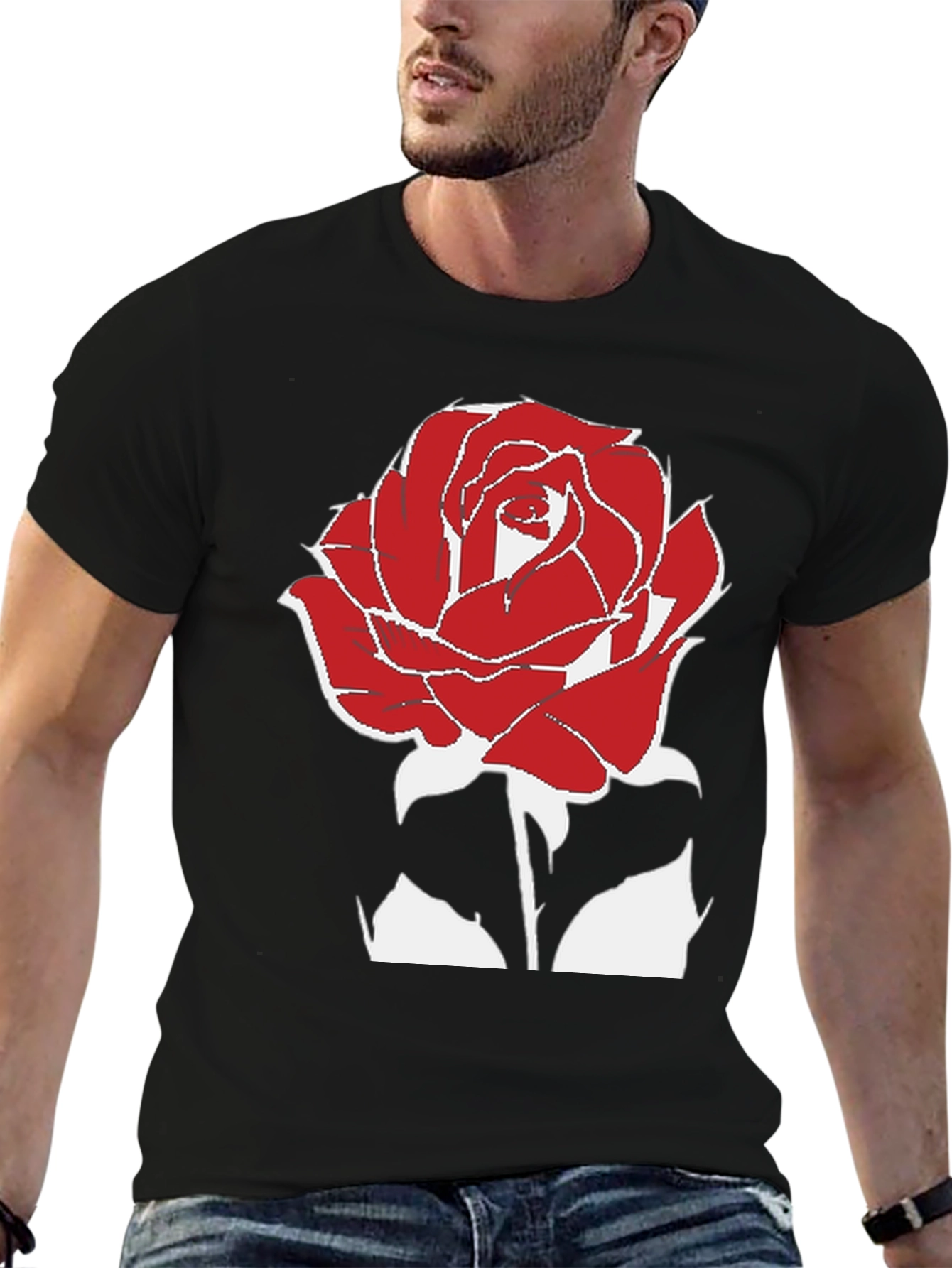 Red Rose Graphic Tee - Stylish Black T-Shirt