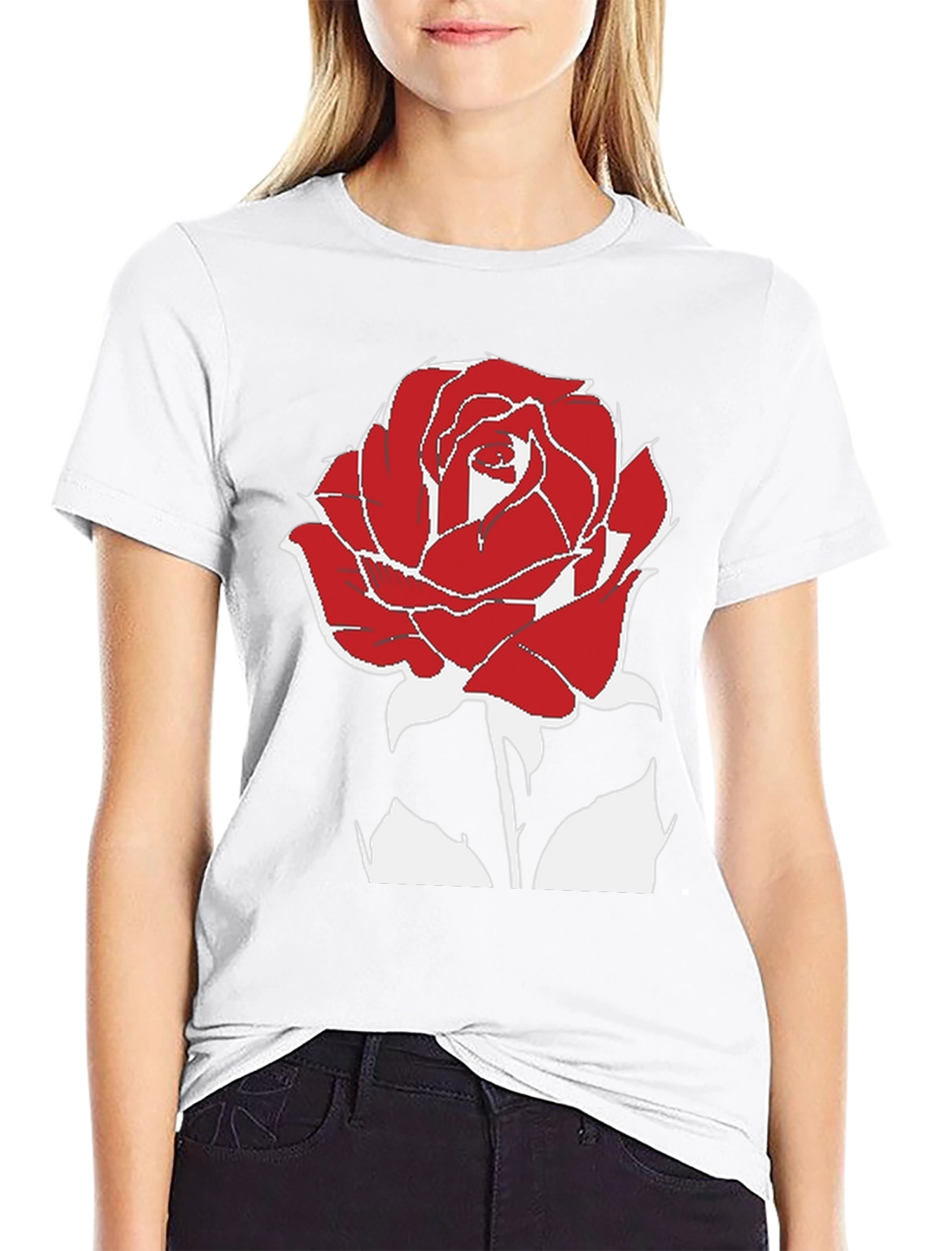Red Rose Graphic Tee - Stylish Black T-Shirt