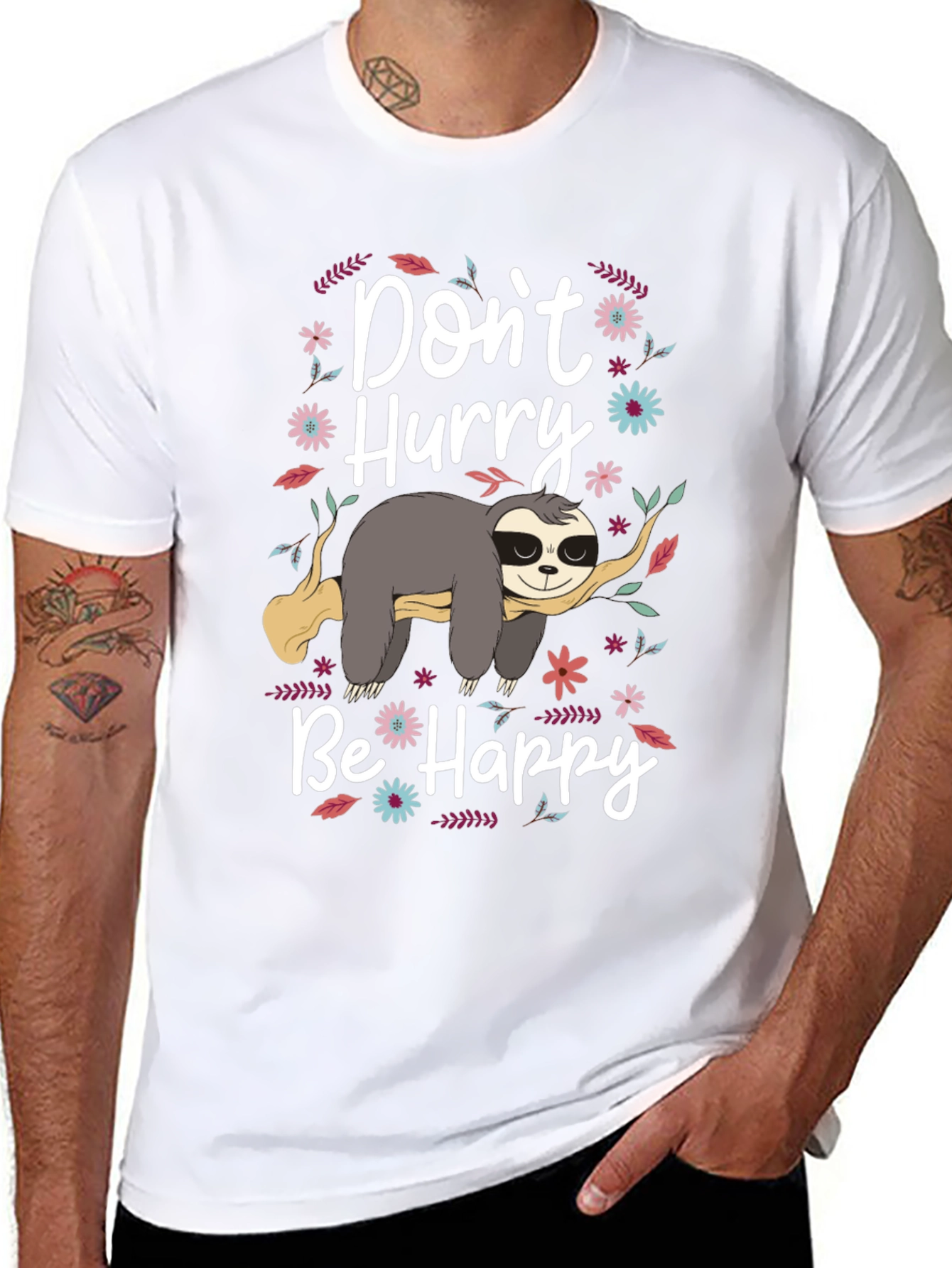Dont Hurry Be Happy Sloth Graphic Tee