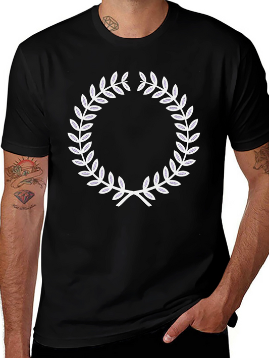 Black T-Shirt with White Laurel Wreath Design