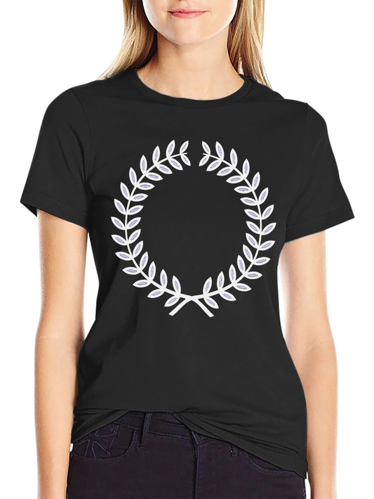 Black T-Shirt with White Laurel Wreath Design