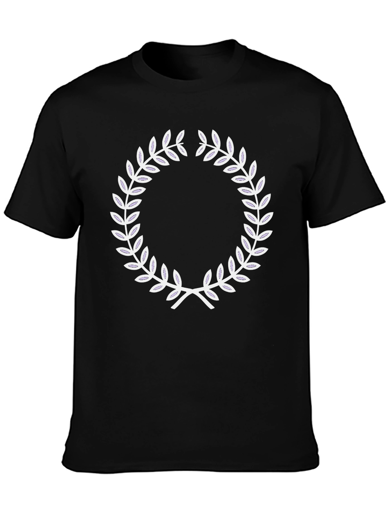 Black T-Shirt with White Laurel Wreath Design