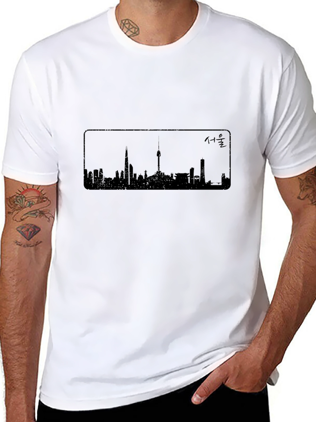 Seoul Skyline Black T-Shirt