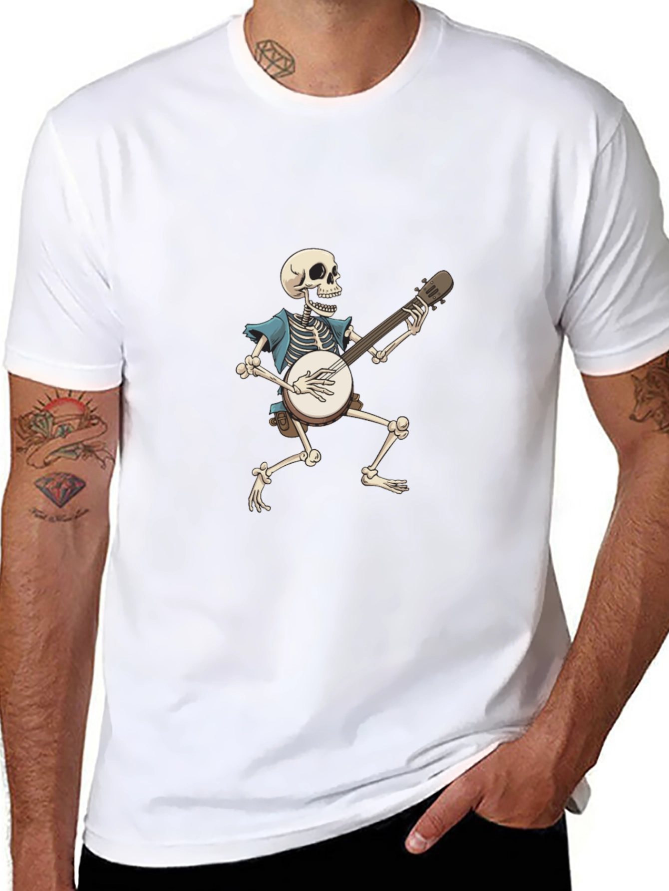 Skeleton Banjo Player Graphic T-Shirt