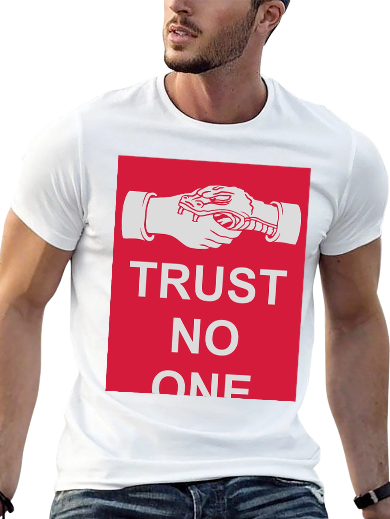 Trust No One Snake Handshake Graphic T-Shirt