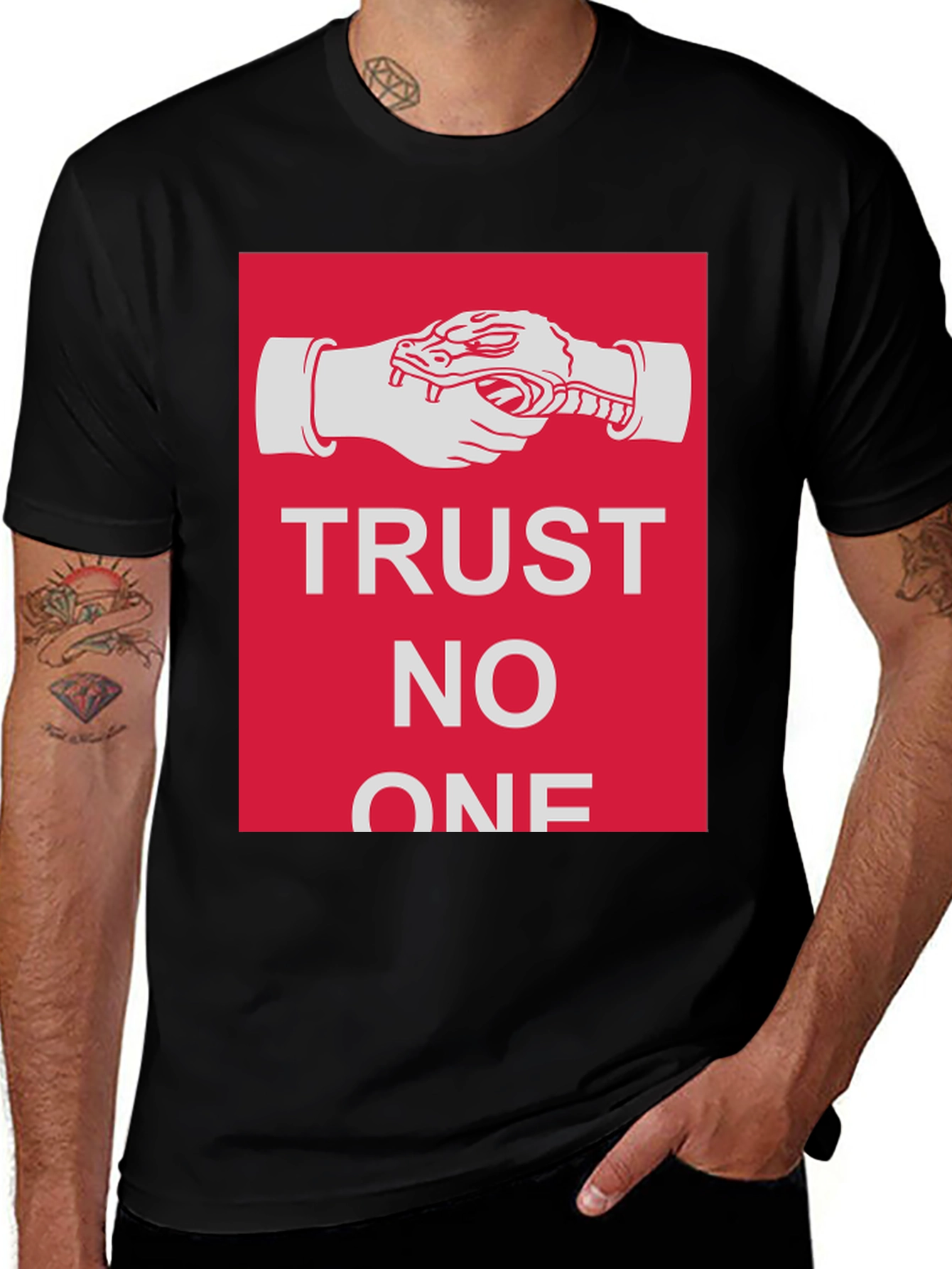 Trust No One Snake Handshake Graphic T-Shirt