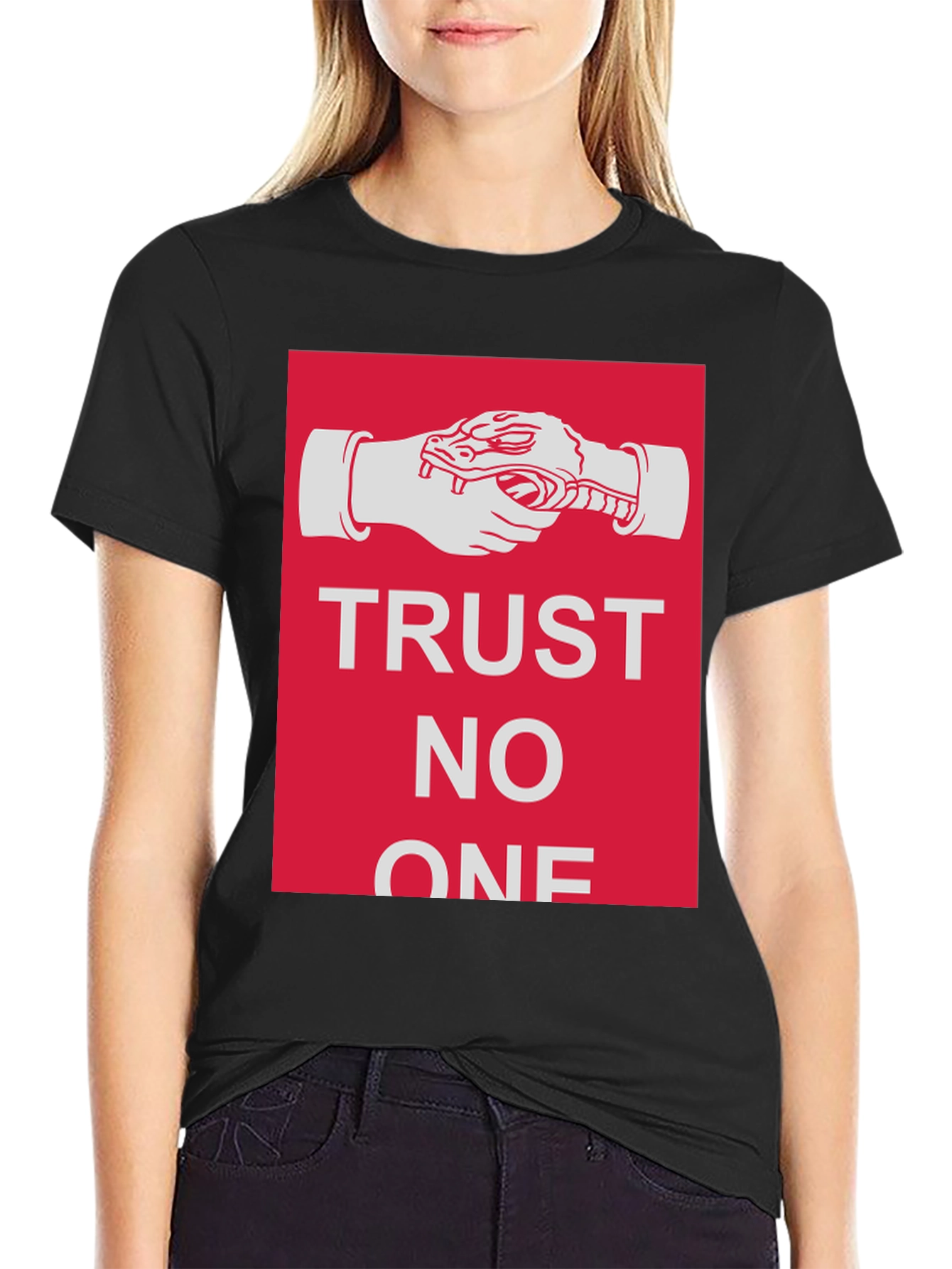 Trust No One Snake Handshake Graphic T-Shirt