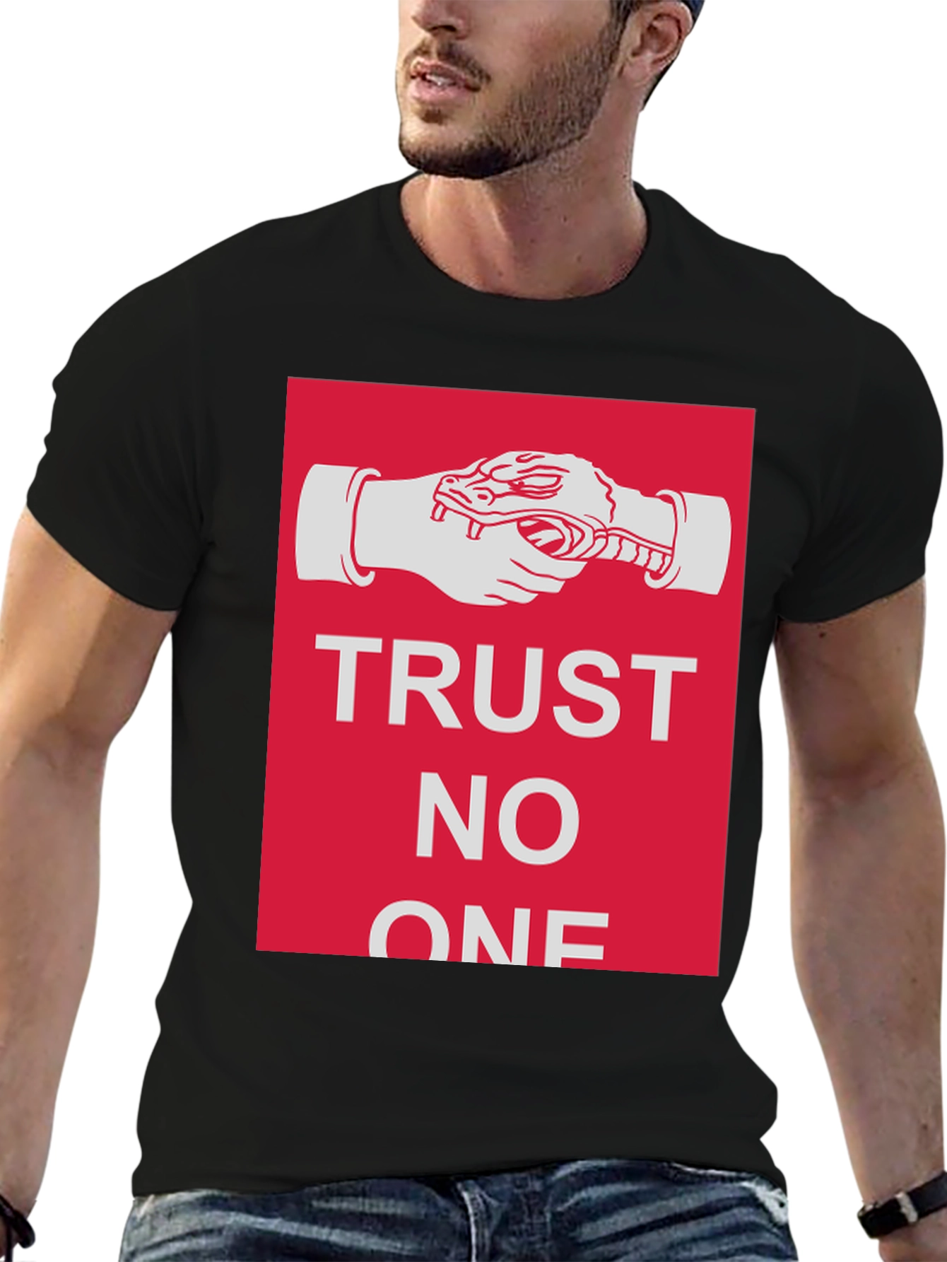 Trust No One Snake Handshake Graphic T-Shirt