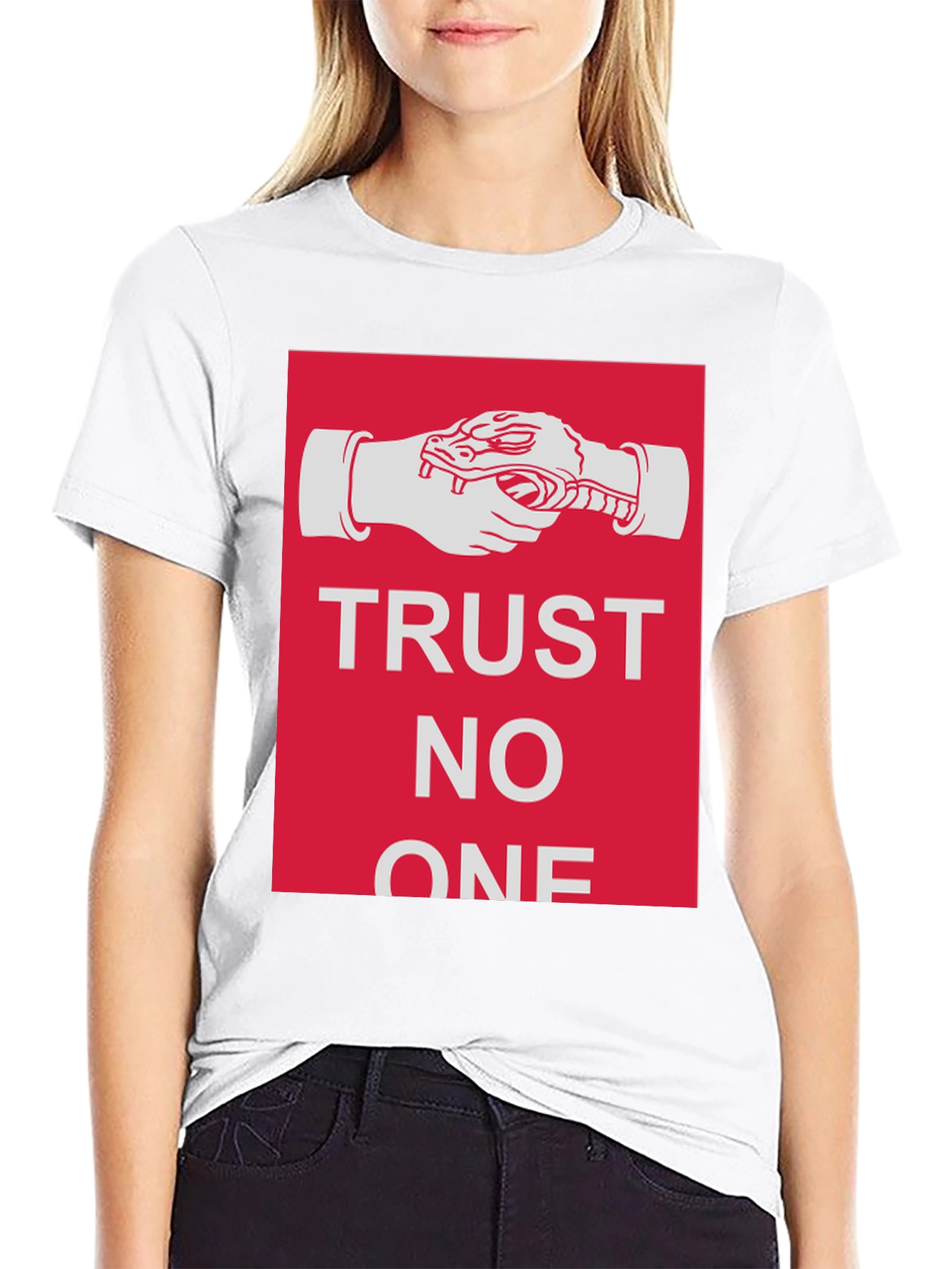 Trust No One Snake Handshake Graphic T-Shirt