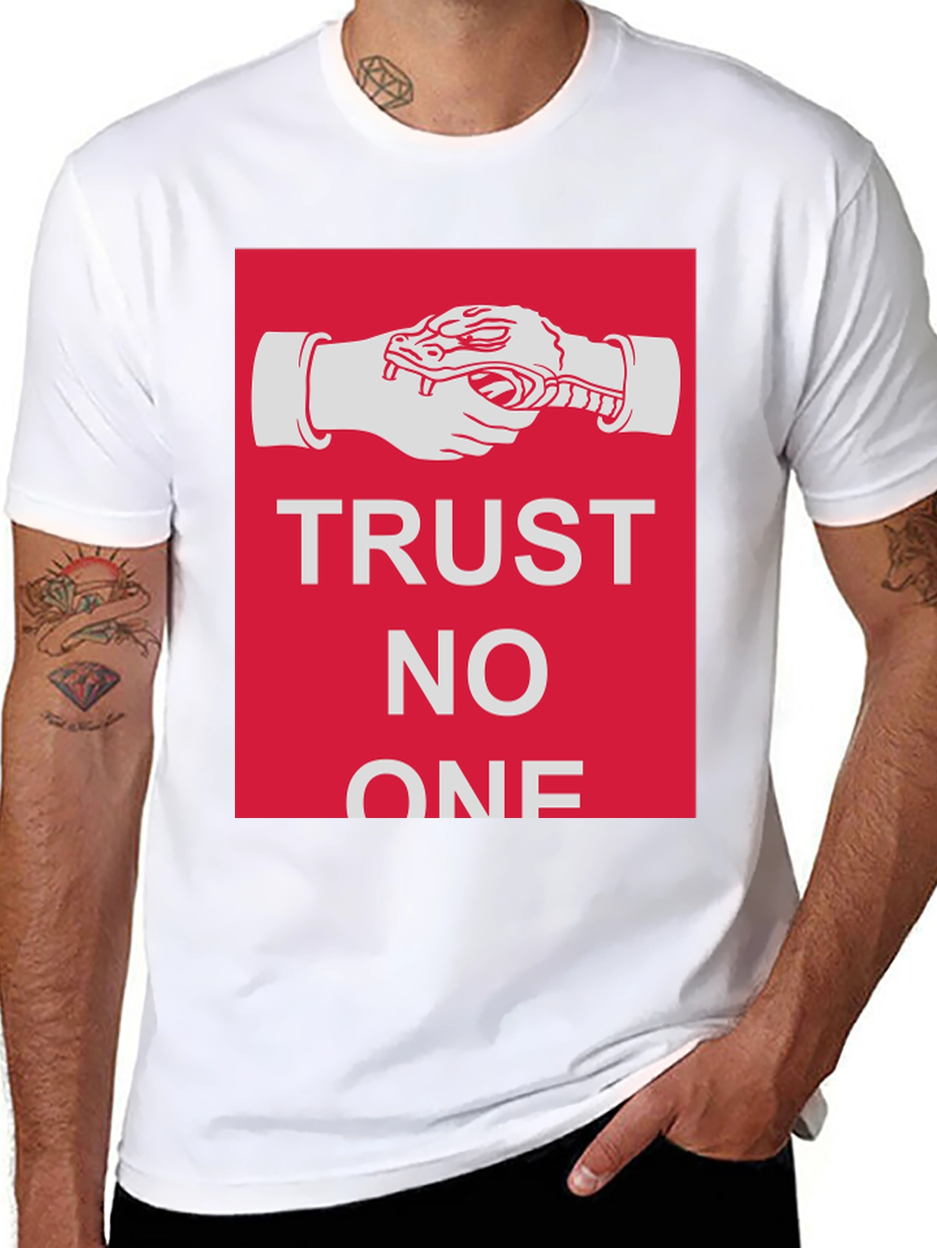 Trust No One Snake Handshake Graphic T-Shirt