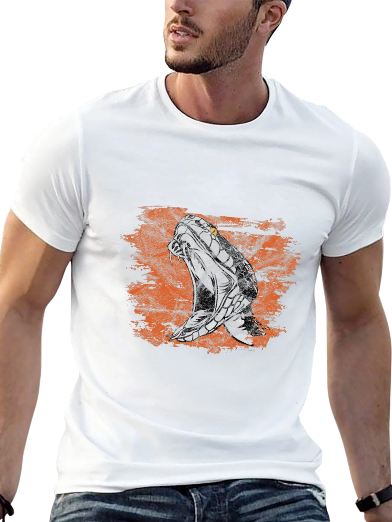 Snake Print Mens Black T-Shirt