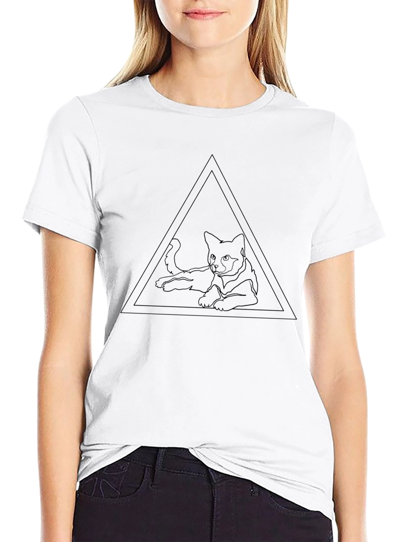 Minimalist Cat in Triangle Black T-Shirt