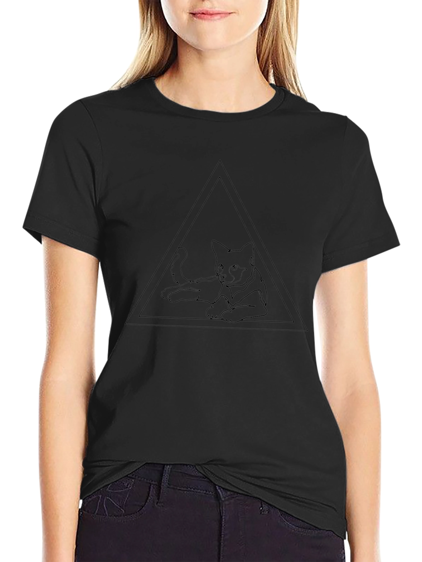 Minimalist Cat in Triangle Black T-Shirt