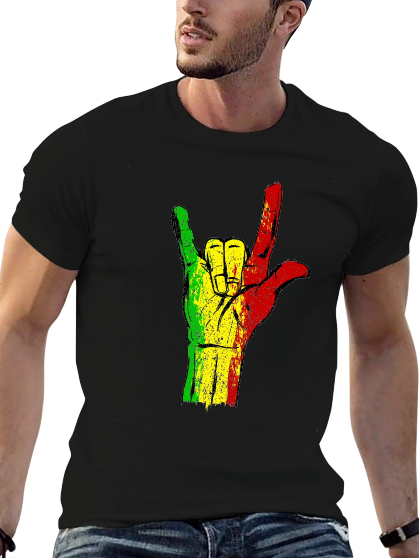 Rasta Hand Sign T-Shirt - Black