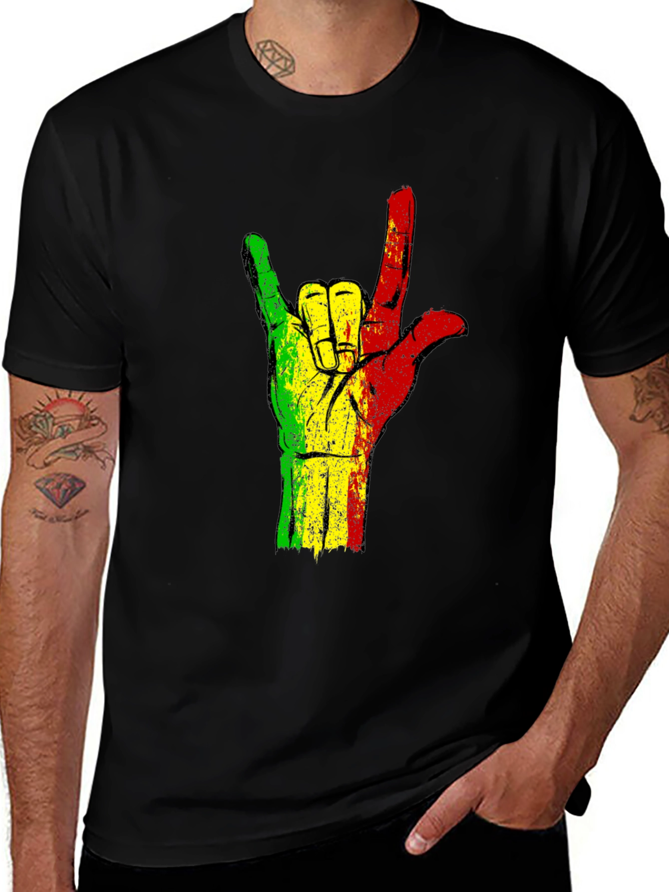 Rasta Hand Sign T-Shirt - Black