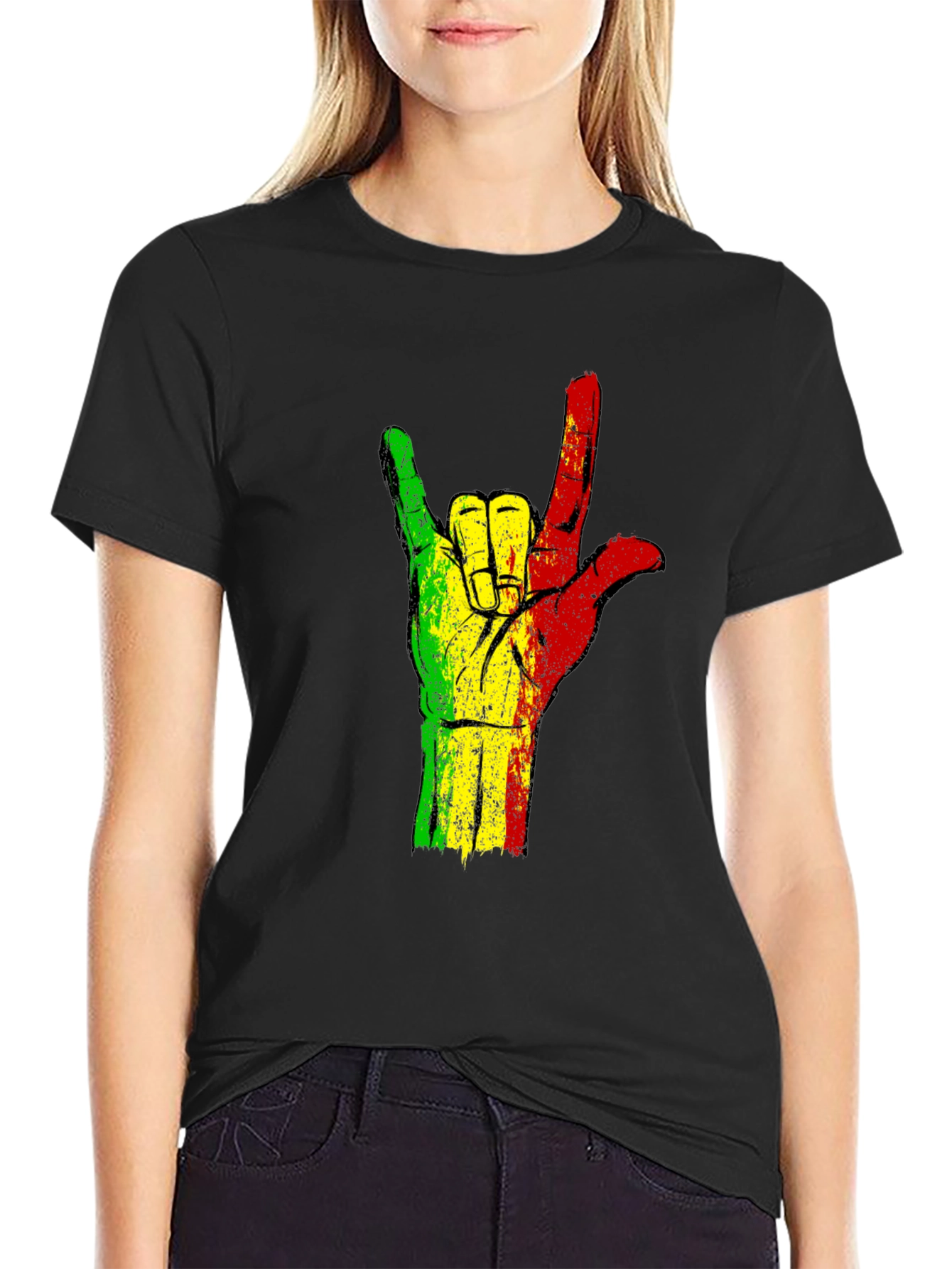 Rasta Hand Sign T-Shirt - Black