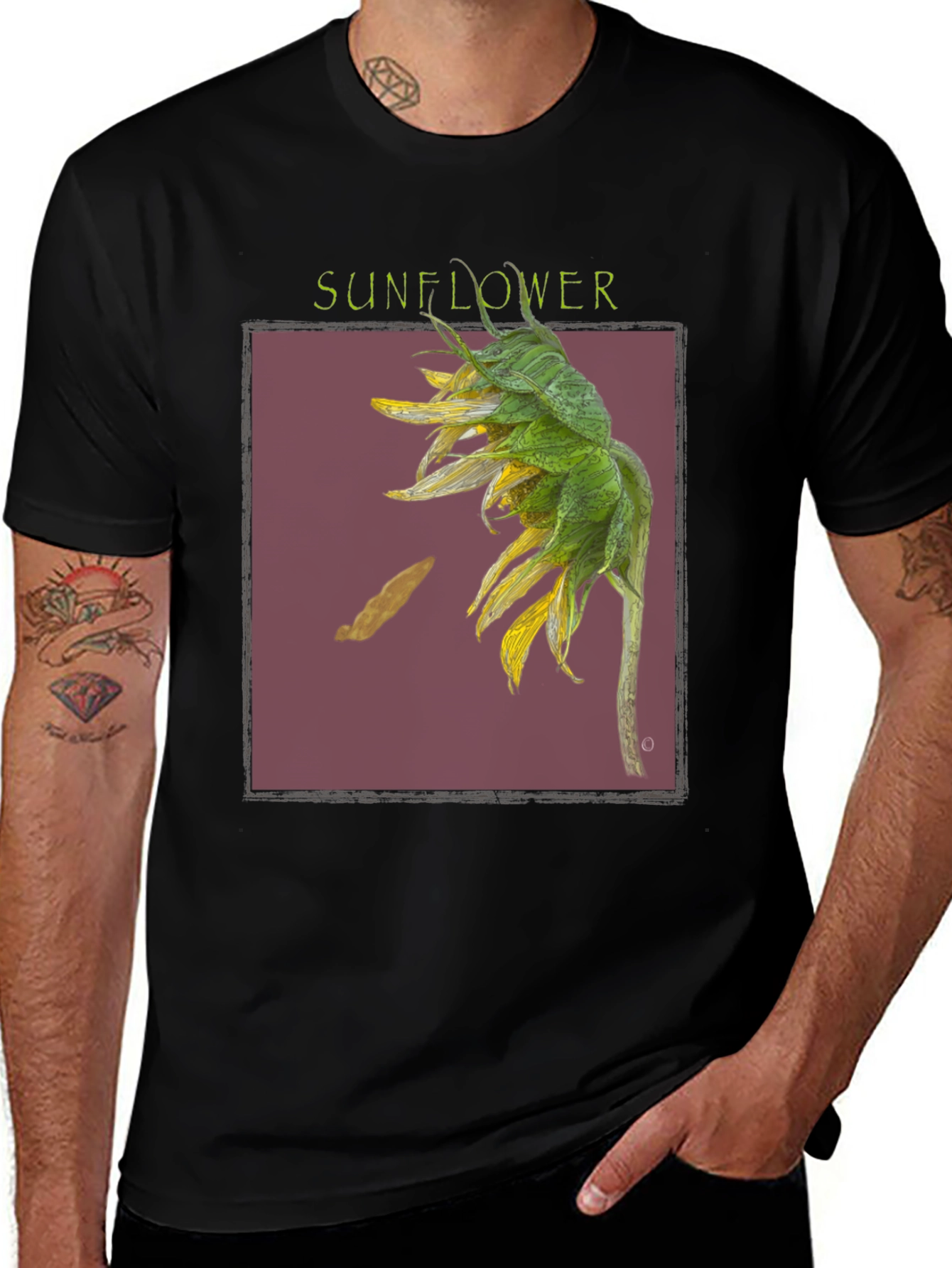Sunflower Graphic Print Black T-Shirt