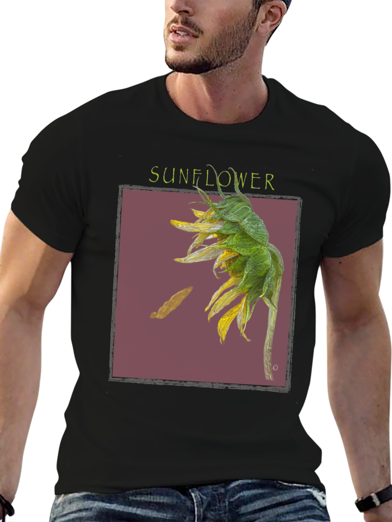 Sunflower Graphic Print Black T-Shirt