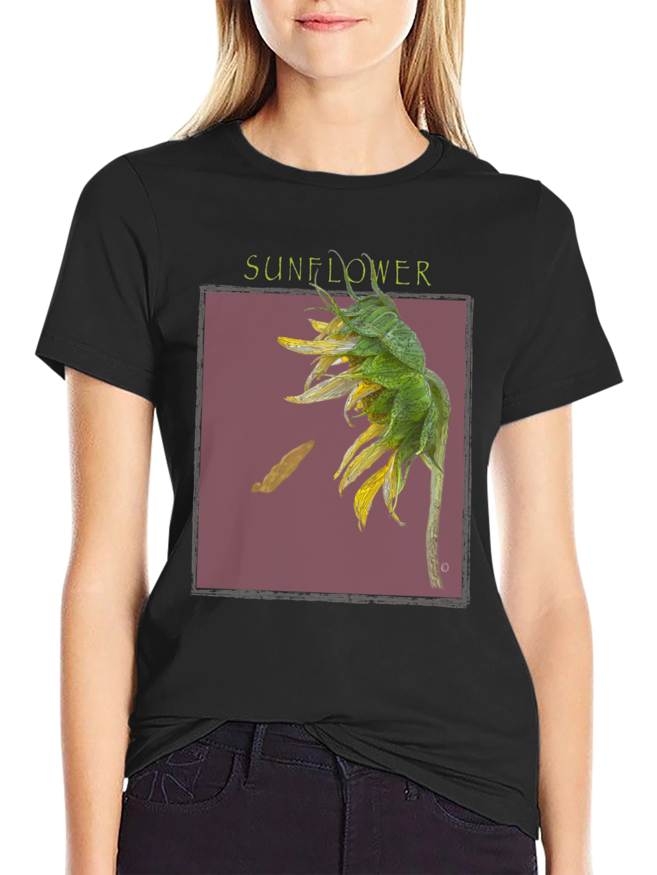 Sunflower Graphic Print Black T-Shirt