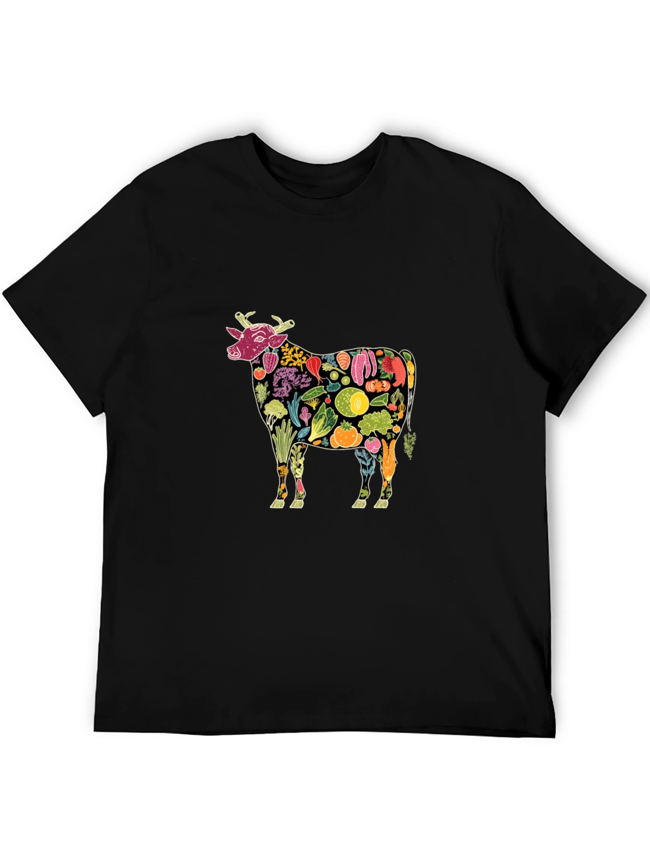 Vegan Cow Graphic Tee - Black Cotton T-Shirt