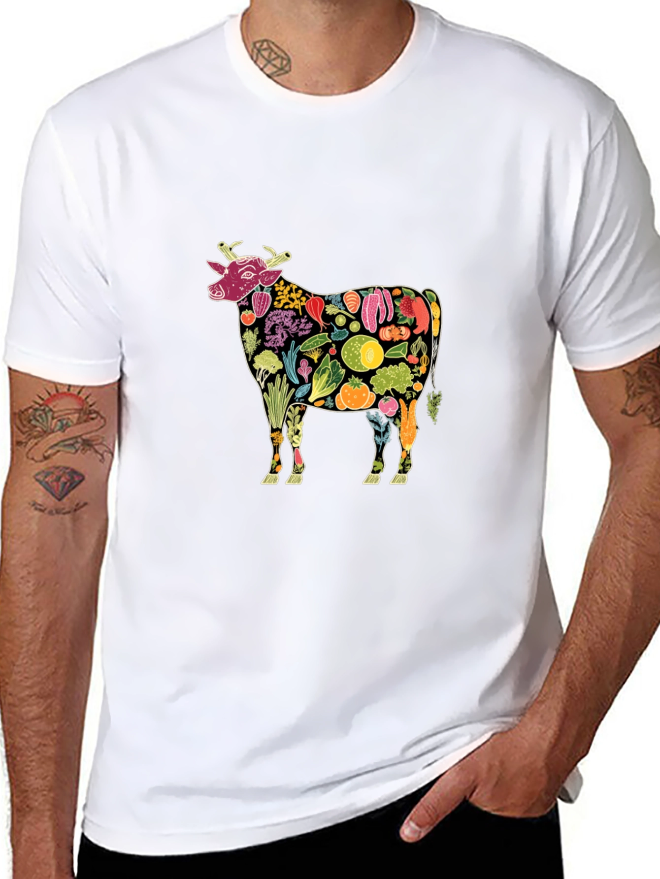 Vegan Cow Graphic Tee - Black Cotton T-Shirt