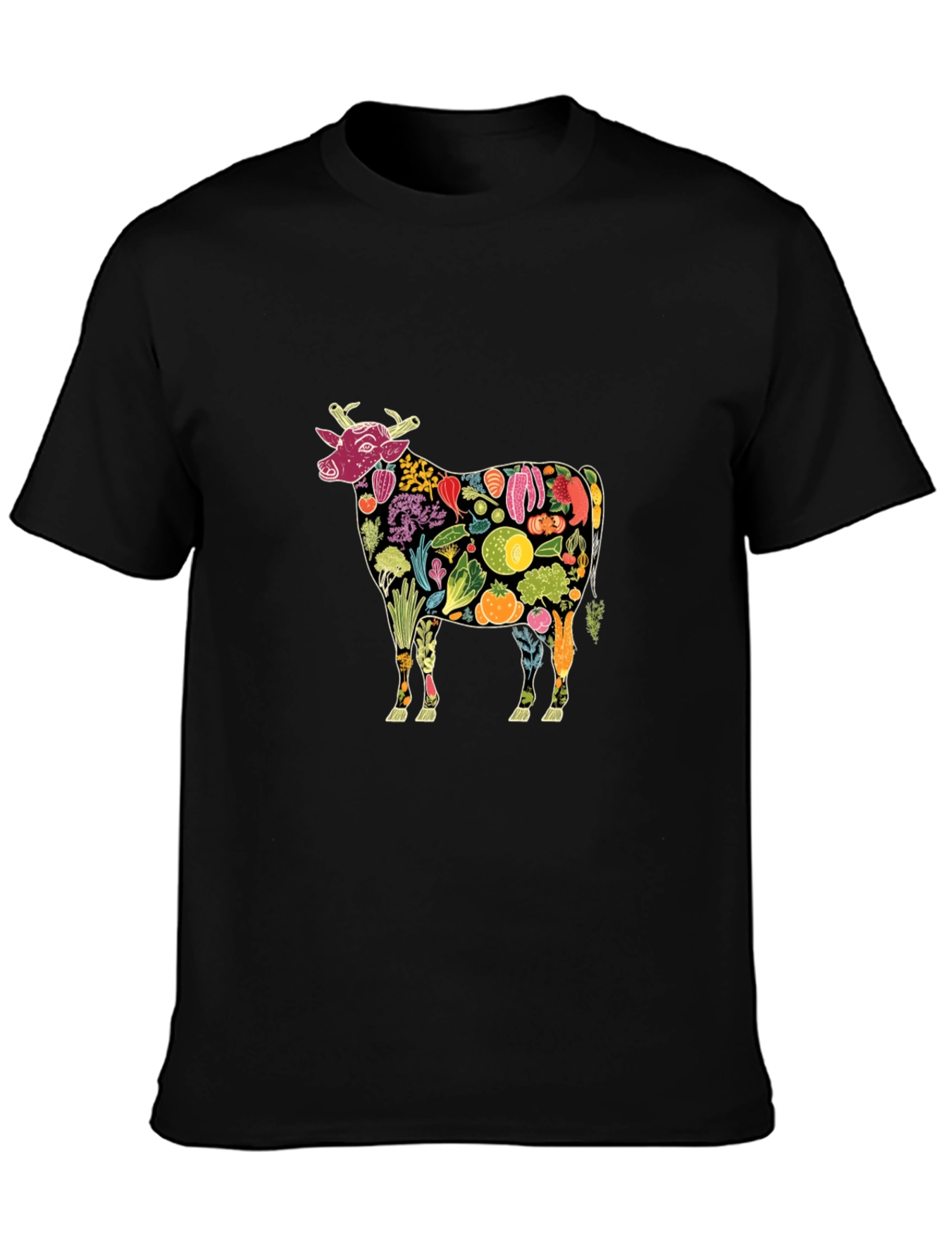 Vegan Cow Graphic Tee - Black Cotton T-Shirt