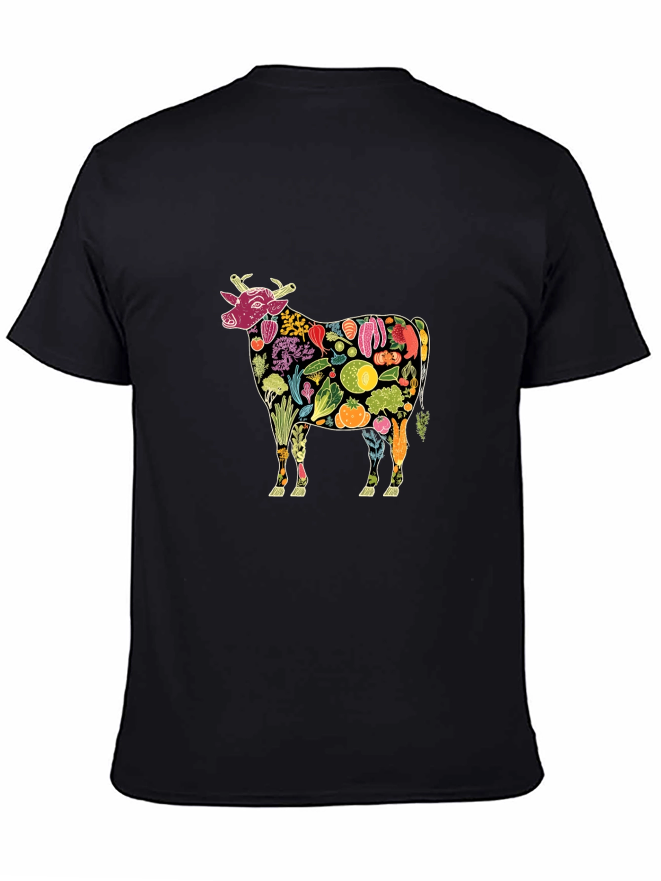Vegan Cow Graphic Tee - Black Cotton T-Shirt