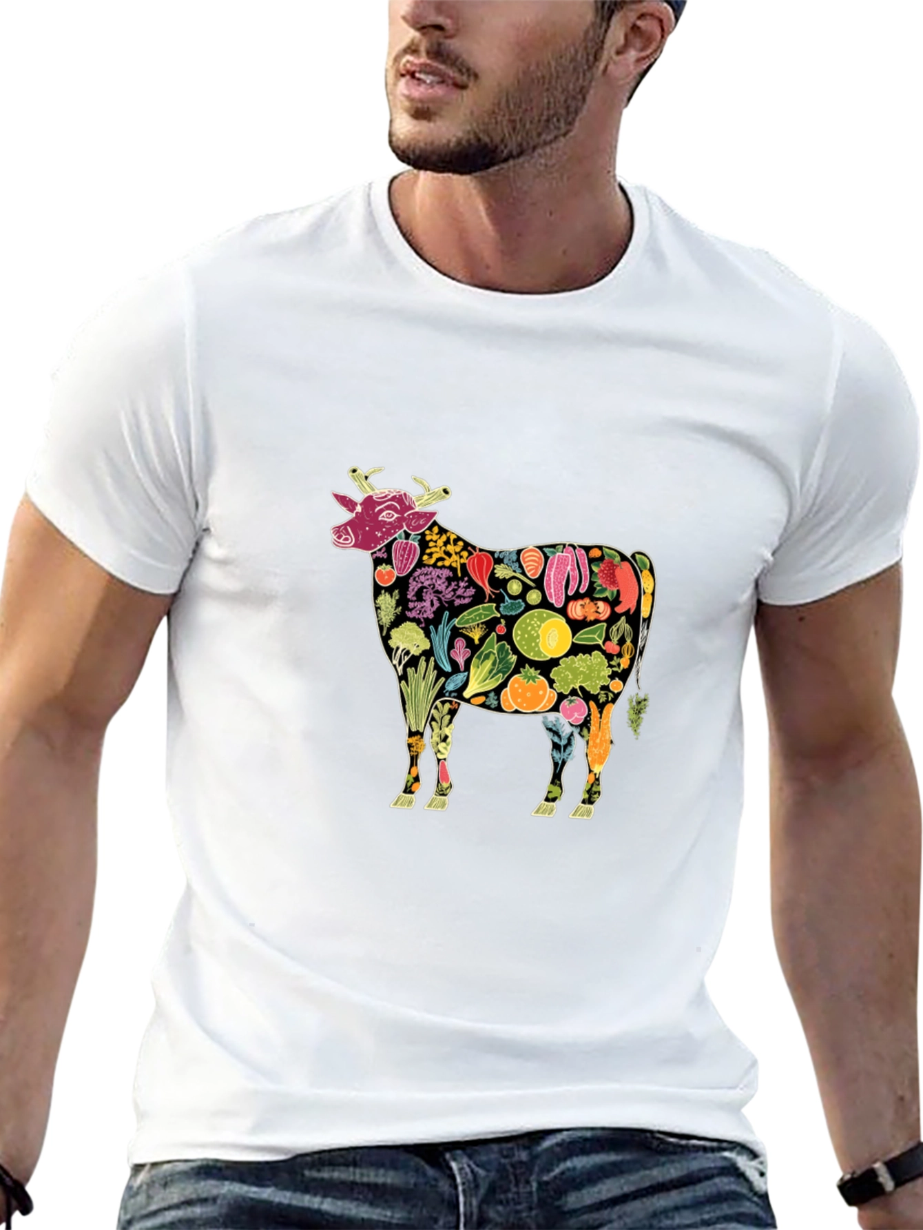 Vegan Cow Graphic Tee - Black Cotton T-Shirt