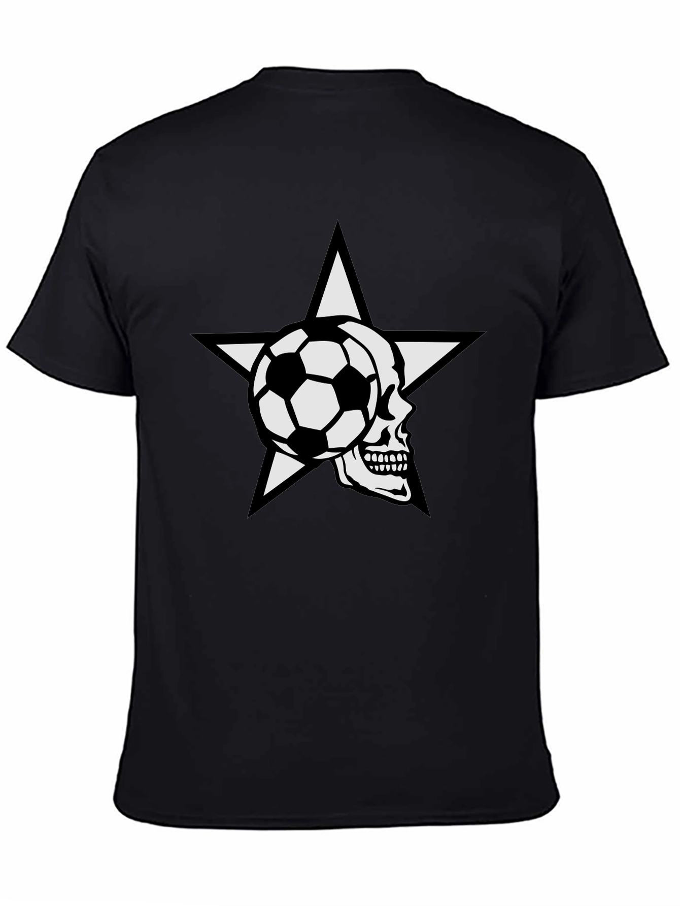 Soccer Skull Star Graphic Tee - Black Cotton T-Shirt