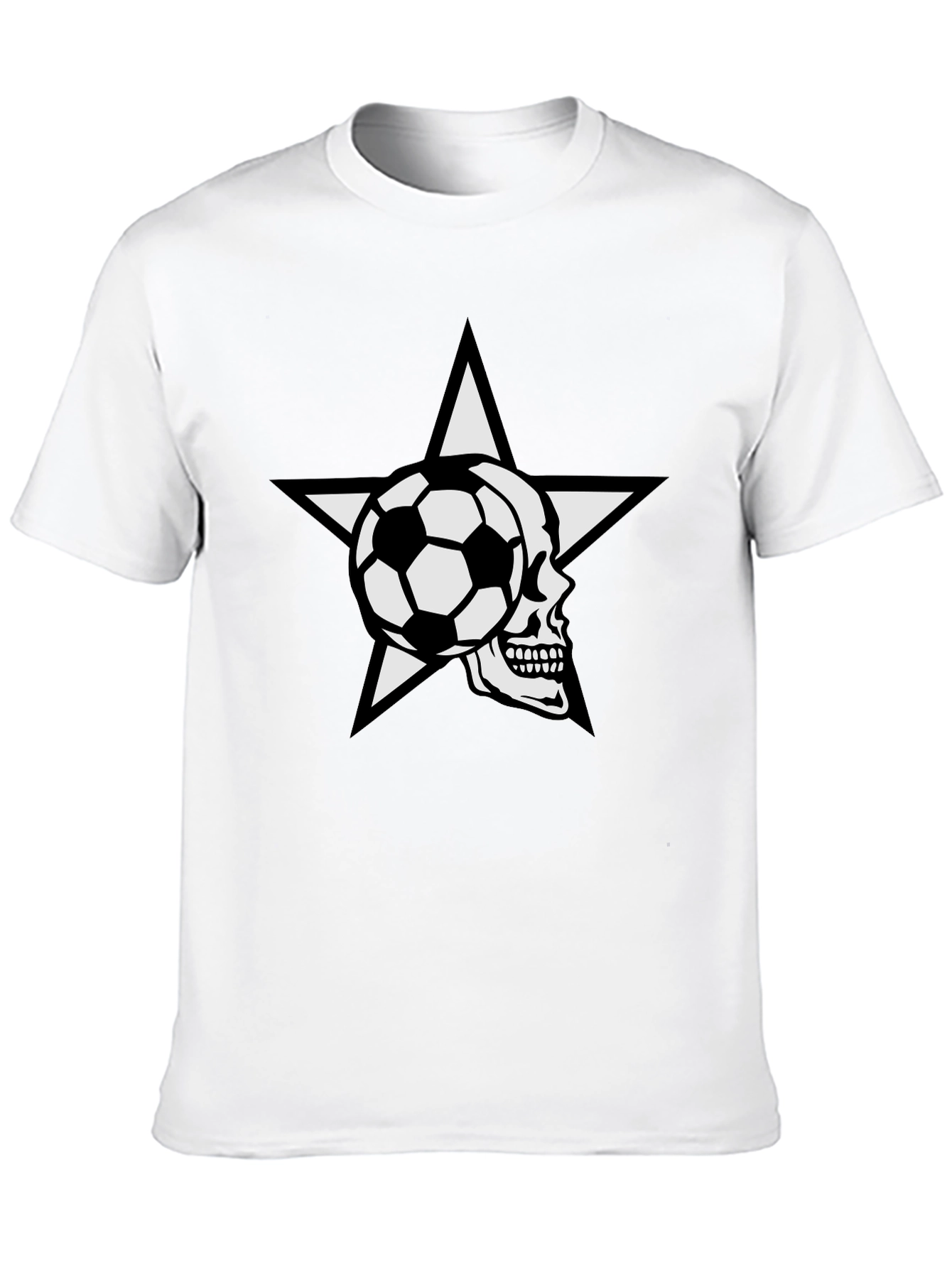 Soccer Skull Star Graphic Tee - Black Cotton T-Shirt