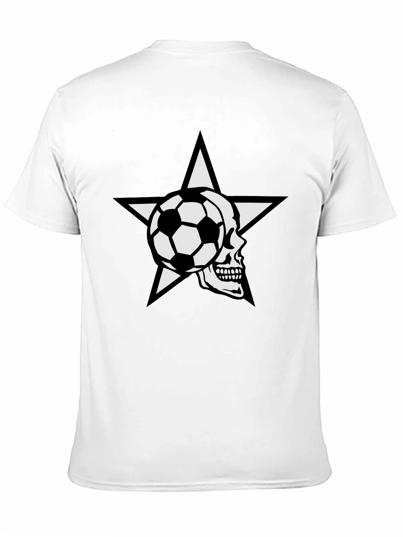 Soccer Skull Star Graphic Tee - Black Cotton T-Shirt